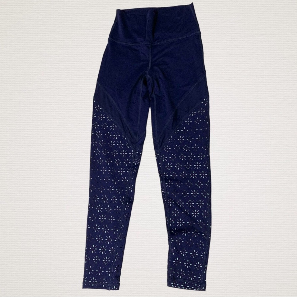 Aerie size small blue navy leggings floral cutout mesh